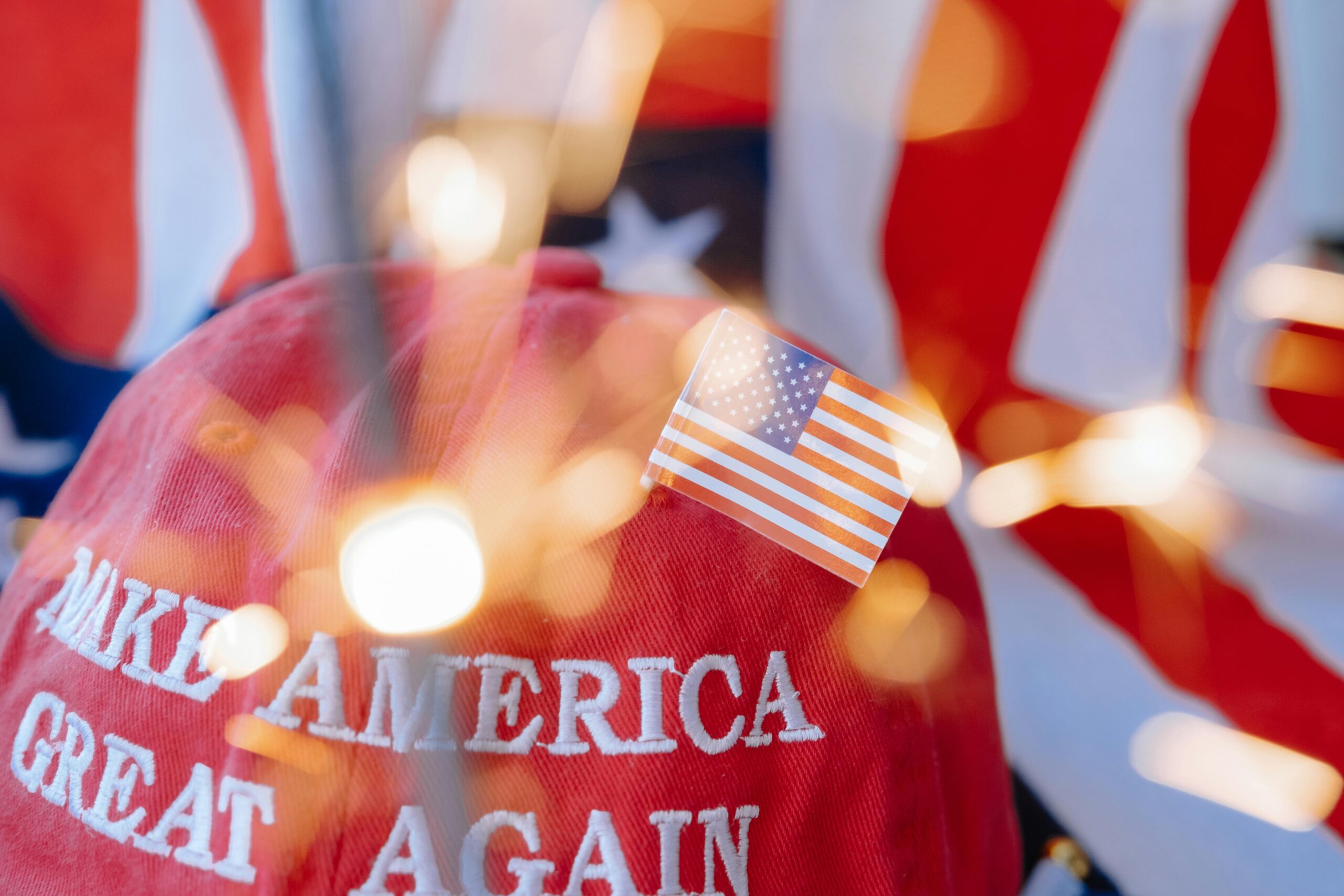 MAGA hat with American flag